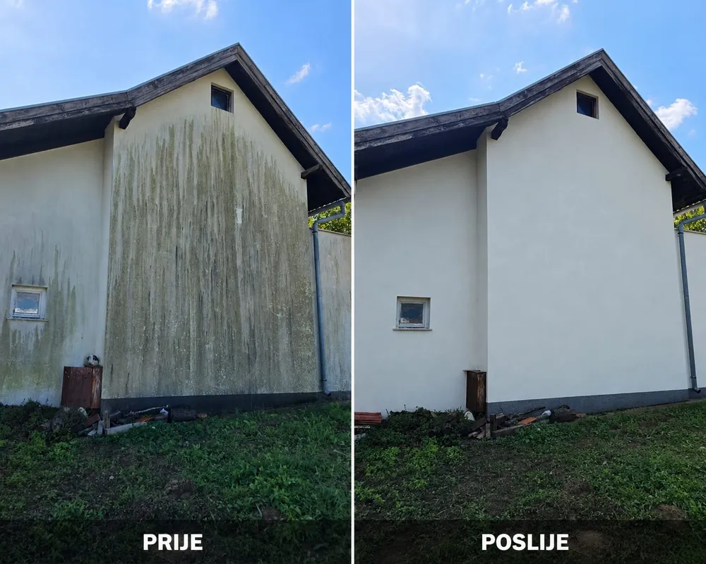 Fasada s naslagama prije pranja lijevo i očišćeno pročelje desno